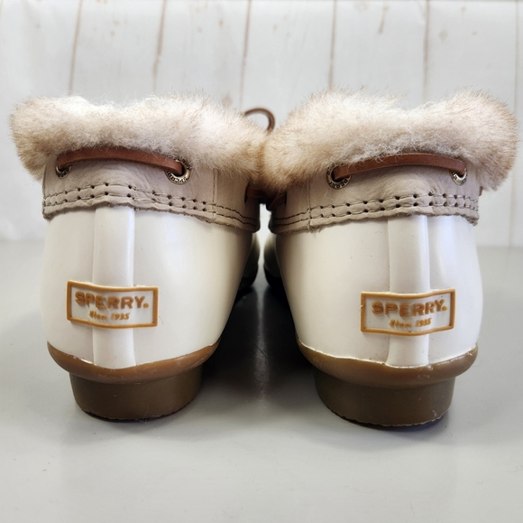 Sperry Saltwater 1-Eye Cozy Faux Fur Trim Waterproof Duck Shoes Cream US 11 - Picture 11 of 15